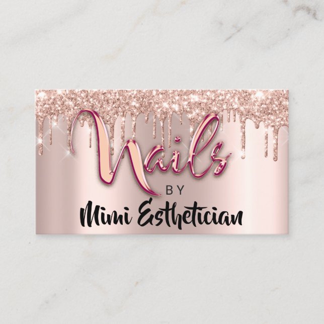 Carte De Visite Nails Studio Artist Drives Parties scintillant Ros (Devant)