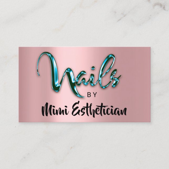 Carte De Visite Nails Studio Artist Nails Logo Script Rose Turquoi (Devant)