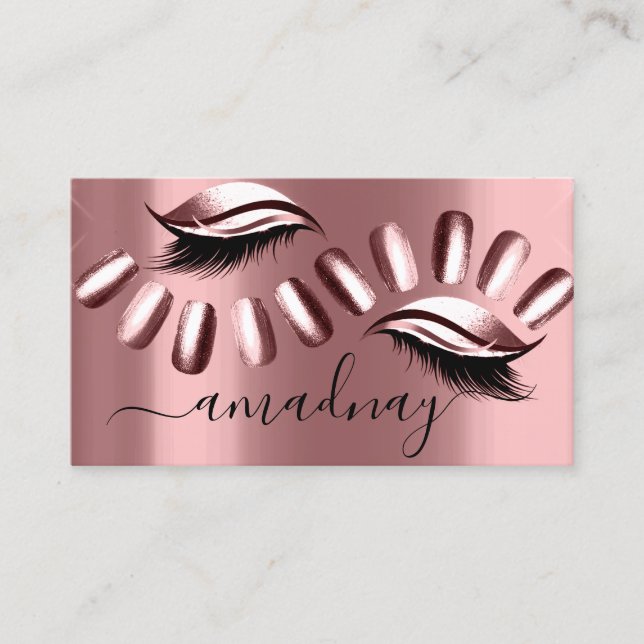 Carte De Visite Nails Studio maquillage Artiste Eyelash Rose Blush (Devant)