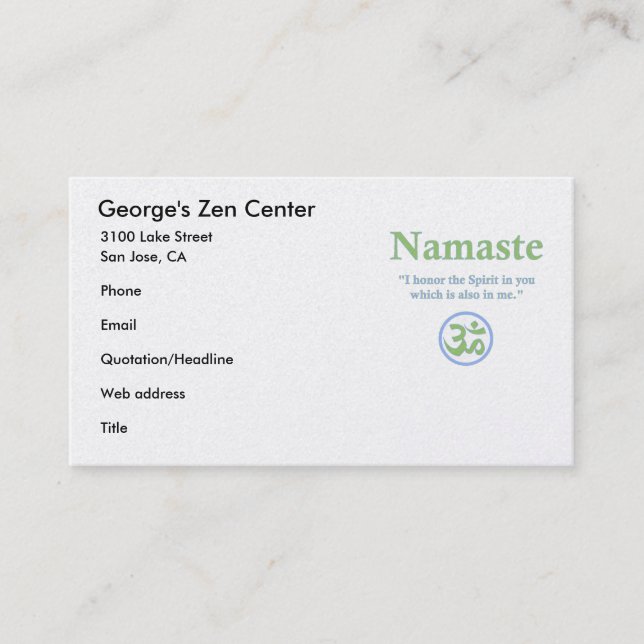Carte De Visite Namaste signification avec Om Symbole (Devant)