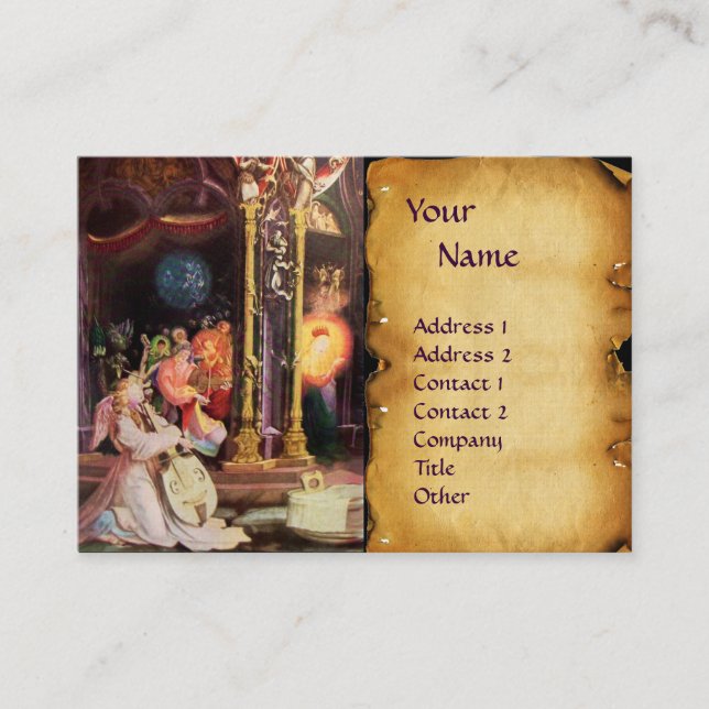 CARTE DE VISITE NATIVITÉ AVEC ANGELS _ MAGIE DU MONOGRAMME DE NOËL (Devant)