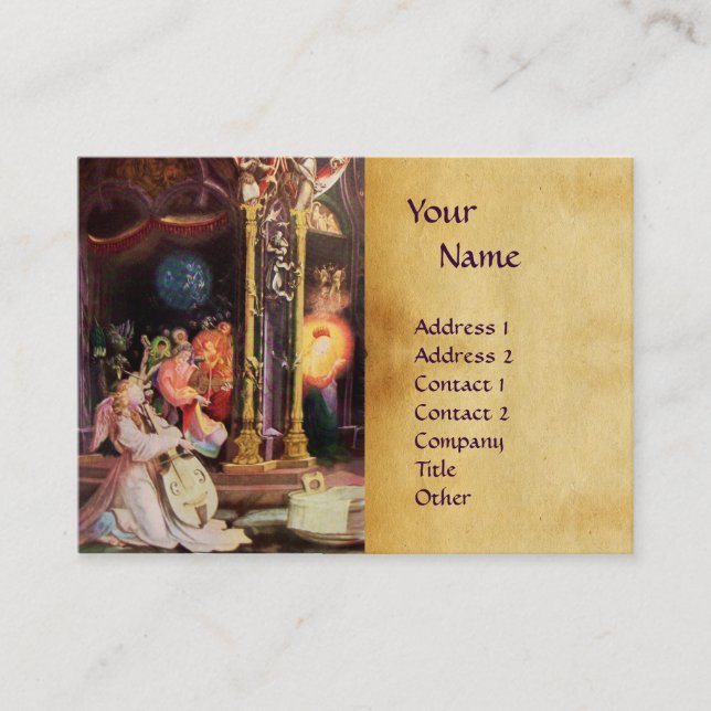 CARTE DE VISITE NATIVITÉ AVEC ANGELS _ MAGIE DU MONOGRAMME DE NOËL (Devant)
