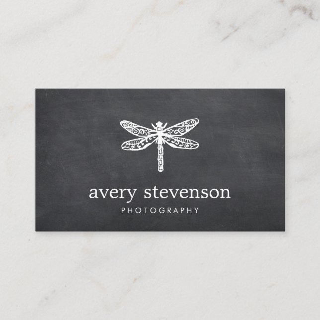 Carte De Visite Nature Photographie Dragonfly Logo Chalkboard (Devant)