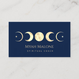 Carte De Visite Navire Blue & Gold Moon Phase Yoga Coach spirituel