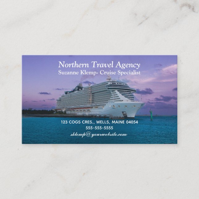 Carte De Visite Navire de croisière de l'agent de voyage modifiabl (Devant)