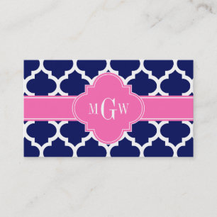 Carte De Visite Navy Blanc Marocain #5 Rose Chaud2 3 Monogramme In