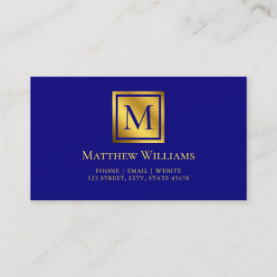 Carte De Visite Navy bleu professionnel et monogramme doré