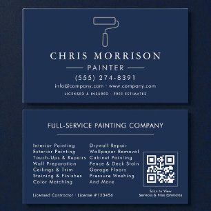 Carte de visite Navy Blue Silver QR Code pour pein