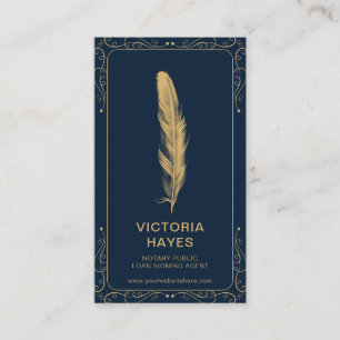 Carte De Visite Navy Gold Feather Elégant Sceau de Notaire Public 
