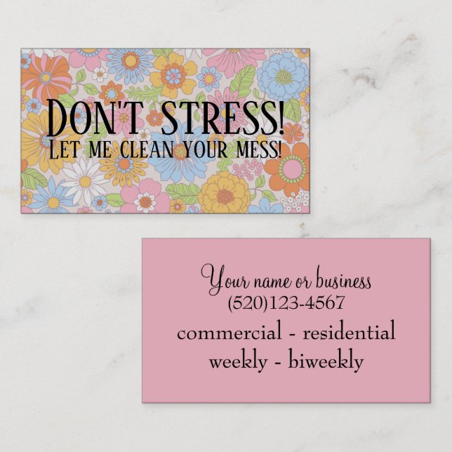 Carte De Visite Ne pas stresser le nettoyage floral (Devant / Derrière)