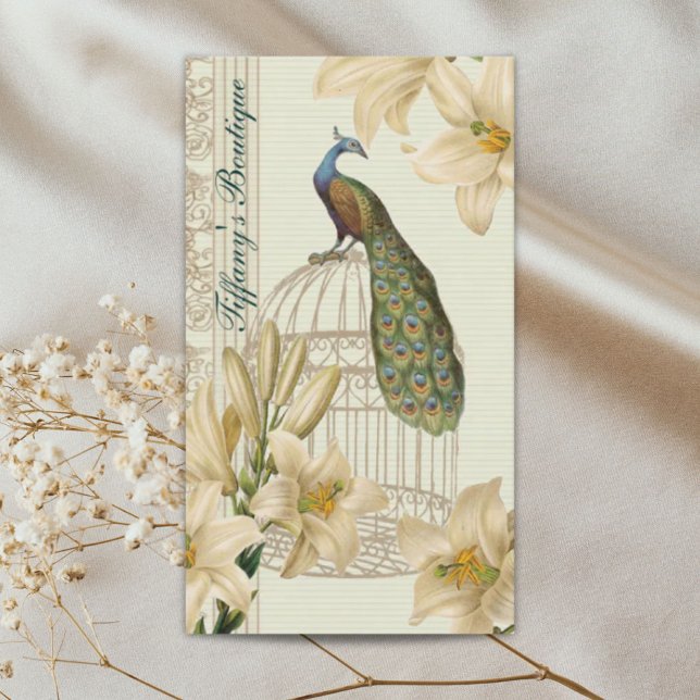 Carte De Visite nénuphar vintage paon (art nouveau french lily vintage birdcage peacock business card)