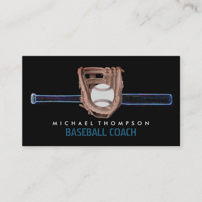 Carte De Visite Neon Baseball Bat & Gear, Joueur De Baseball, Entr (Devant)