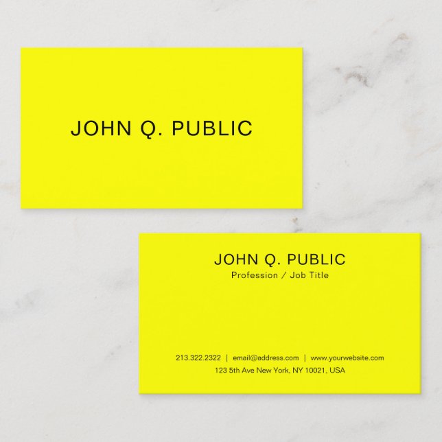 Carte De Visite Neon brillant Jaune brillant Élégant Modèle (Devant / Derrière)