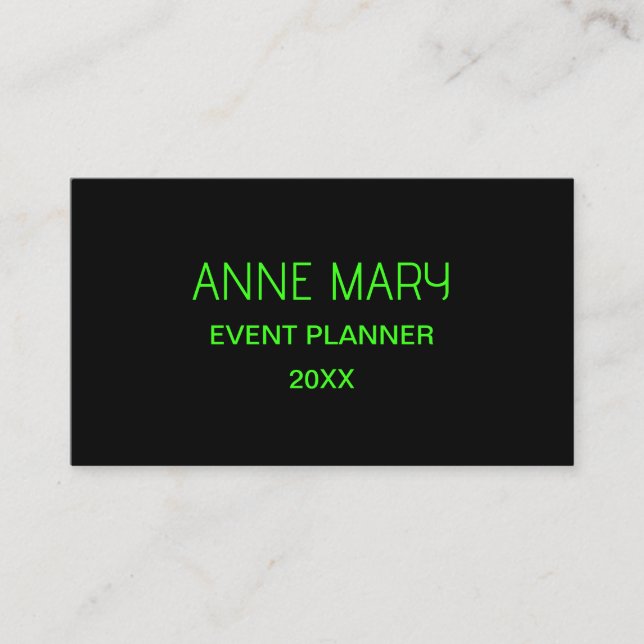 Carte De Visite Neon Green Black Couleur personnalisée Mariage Mod (Devant)