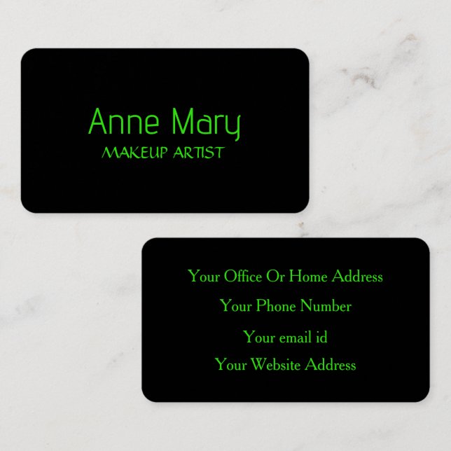 Carte De Visite Neon Green Bright Script maquillage Artist Salon 2 (Devant / Derrière)