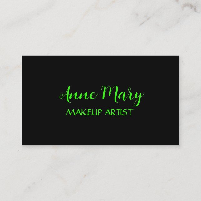 Carte De Visite Neon Green Bright Script maquillage Artiste Salon  (Devant)