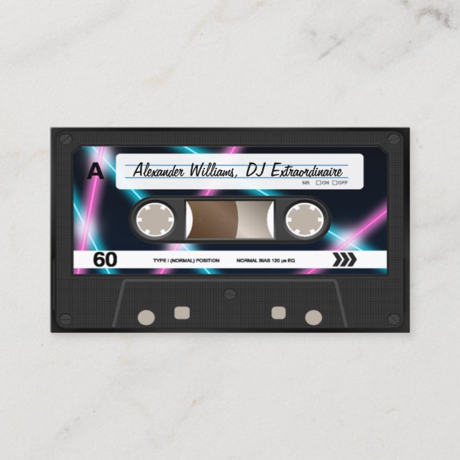 Carte De Visite Neon Lights Cassette DJ Music Party 80s (Devant)