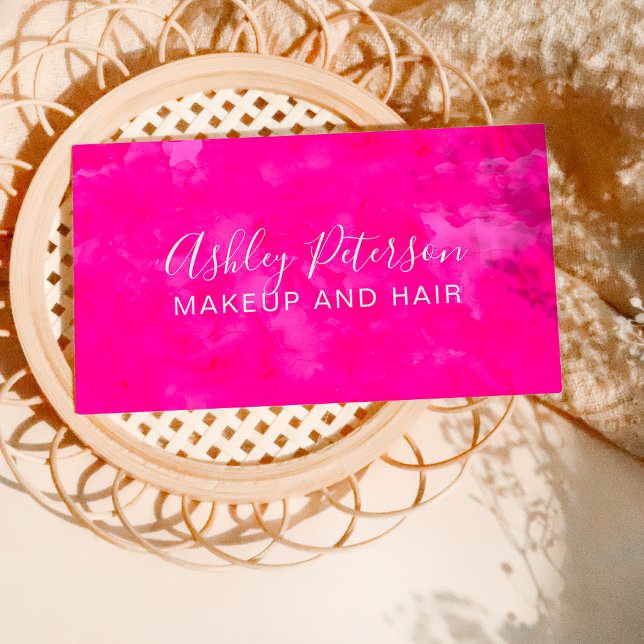 Carte De Visite Neon Pink aquarelle cheveux maquillage typographie (Créateur téléchargé)