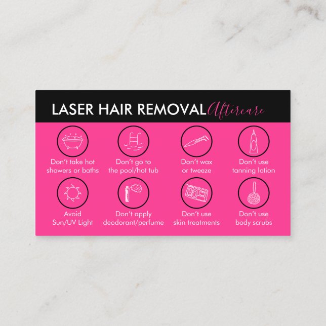 Carte De Visite Neon Pink Laser Enlèvement des cheveux post-soins (Dos)