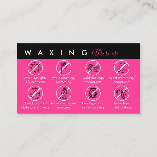 Carte De Visite Neon Pink Waxing après soins (Dos)