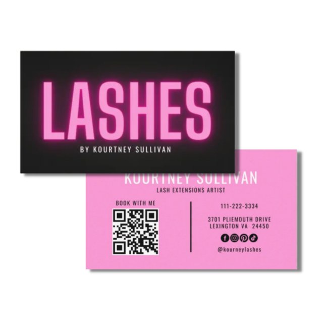 Carte De Visite Neon Rose Black Lashes Technicien Beauté (Créateur téléchargé)