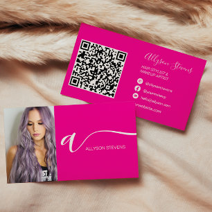 Carte De Visite Neon rose cheveux maquillage photo initiale code q