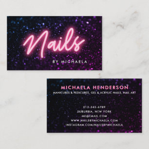 Carte De Visite Neon rose et Parties scintillant Nail Salon/Techni