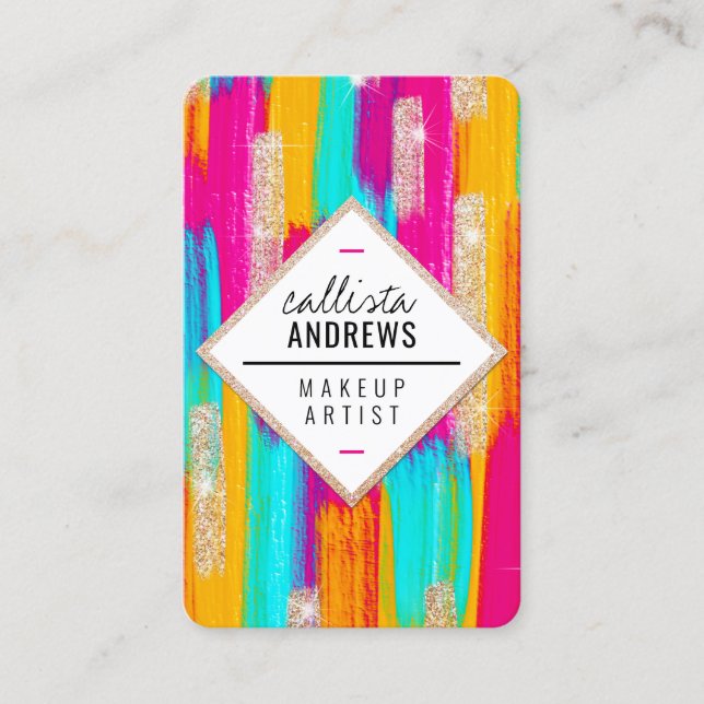 Carte De Visite Neon rose Turquoise Jaune Parties scintillant or P (Devant)