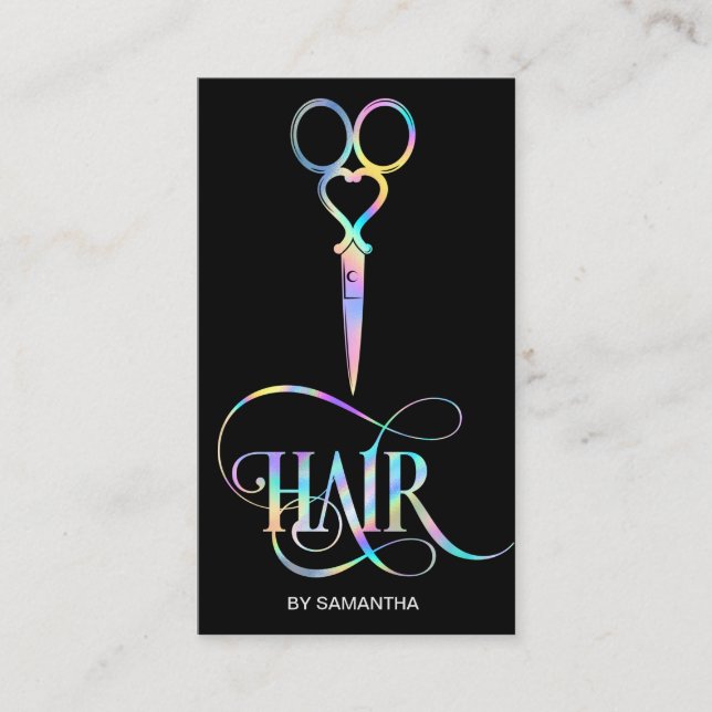 Carte De Visite Neon Unicorn Holographe coiffeuse (Devant)