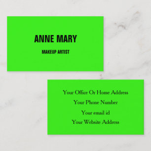 Carte De Visite Néon Vert Bright Coloré Mariage maquillage Artiste