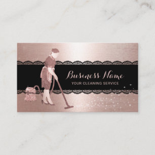 Carte De Visite Nettoyage à domicile Rose moderne Gold Black Laced