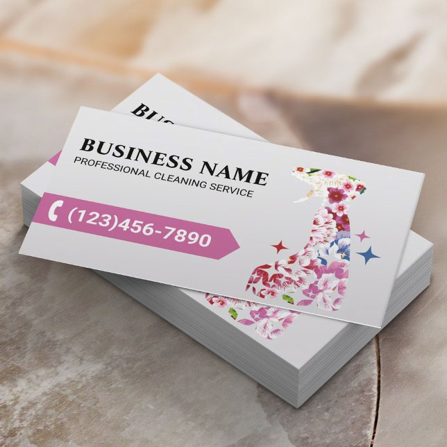 Carte De Visite Nettoyage de la maison Cute Flower Nettoyeur de va (Créateur téléchargé)