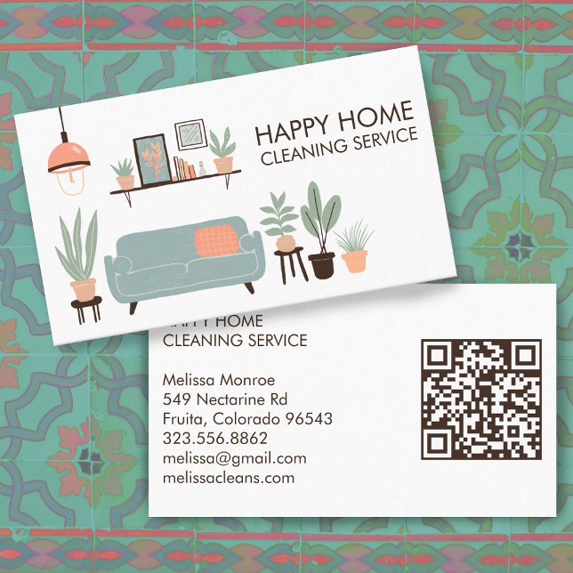 Carte De Visite Nettoyage de la maison Cute Livingroom Art personn (House Cleaning Cute Livingroom Art Custom QR Code Business Card
)