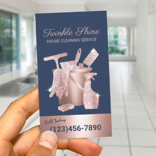 Carte De Visite Nettoyage de la maison Marine & Rose Gold Housekee