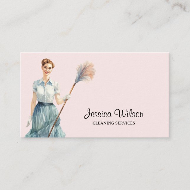 Carte De Visite Nettoyage de la maison Service de ménage rétro (Devant)
