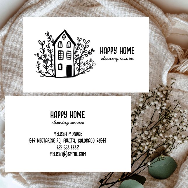 Carte De Visite Nettoyage de la maison Services à la maison Doodle (House Cleaning Home Services Hand Drawn Doodle Business Card
)