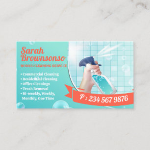 Carte De Visite Nettoyage de maison bleu vert orange