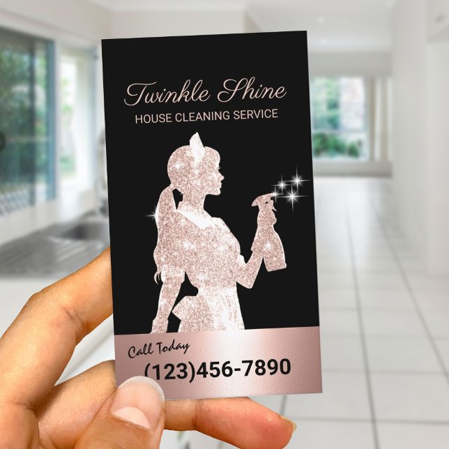 Carte De Visite Nettoyage des domestiques Rose d'or étincelles Ent (Créateur téléchargé)
