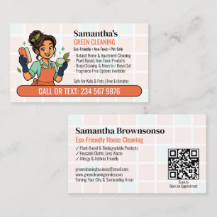Carte De Visite Nettoyage écologique vert QR Cartoon Mai naturel