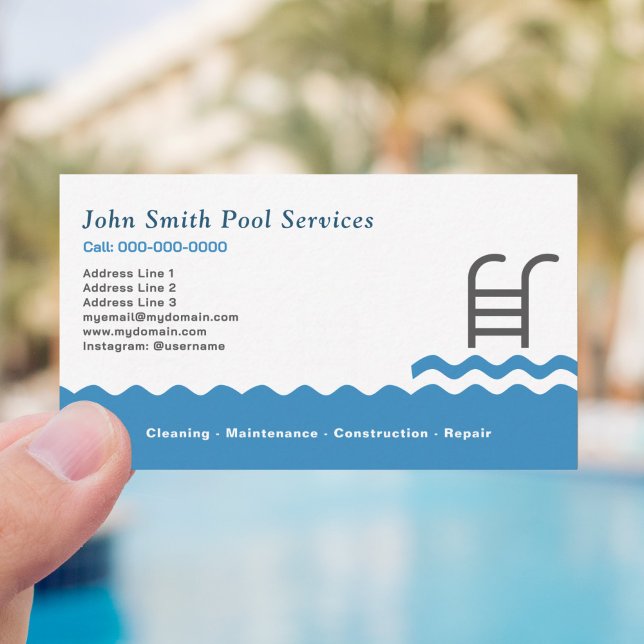 Carte De Visite Nettoyage et services de la piscine (Pool Cleaning & Services Business Card)