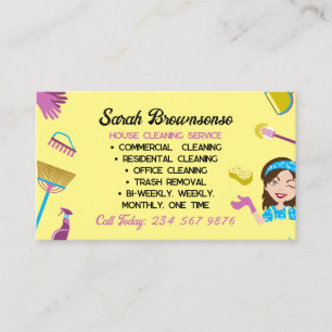 Carte De Visite Nettoyage Janitorial de la femme de ménage jaune