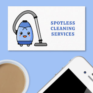Carte De Visite Nettoyage Nettoyant Cute Cartoon Vacuum Bleu