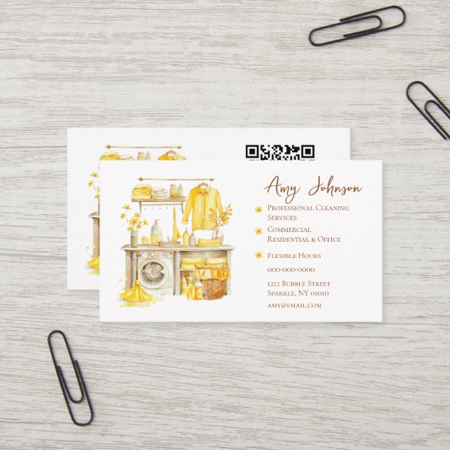 Carte De Visite Nettoyage professionnel aquarelle (Devant/Arrière en situation)
