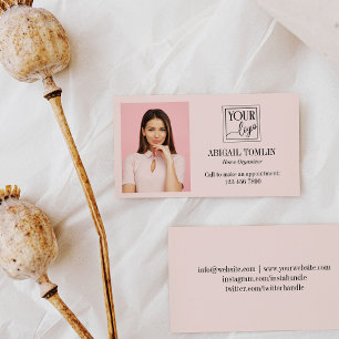 Carte De Visite Nettoyer le logo rose pâle et la photo personnelle