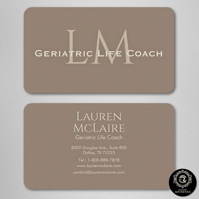 Carte De Visite Neutral Dark Taupe Monogram Business Card (Créateur téléchargé)
