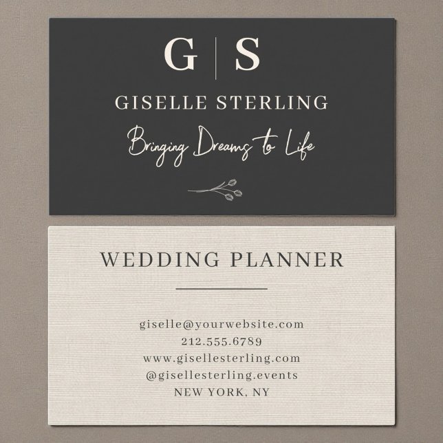 Carte De Visite Neutral Linen Elegant Minimalist Monogram  (Créateur téléchargé)