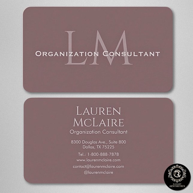 Carte De Visite Neutral Mauve Taupe Monogram Business Card (Créateur téléchargé)