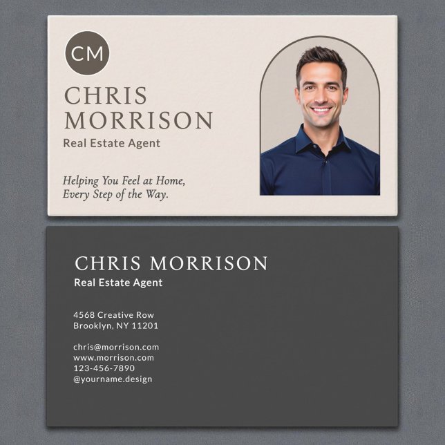 Carte De Visite Neutral Real Estate Agent Photo Professional (Créateur téléchargé)