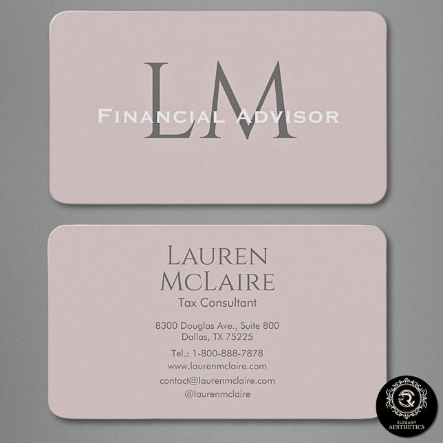 Carte De Visite Neutral Rose Taupe Monogram Business Card (Créateur téléchargé)