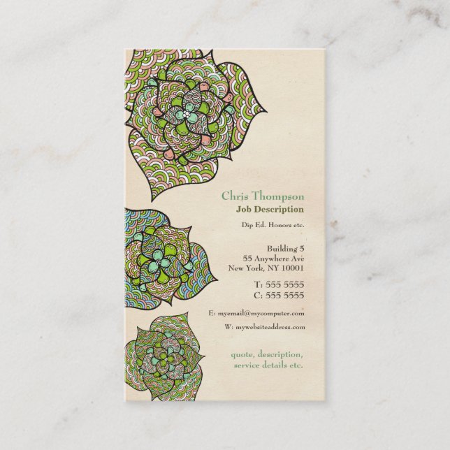 Carte de visite neutre floral d'environnement vert (Devant)